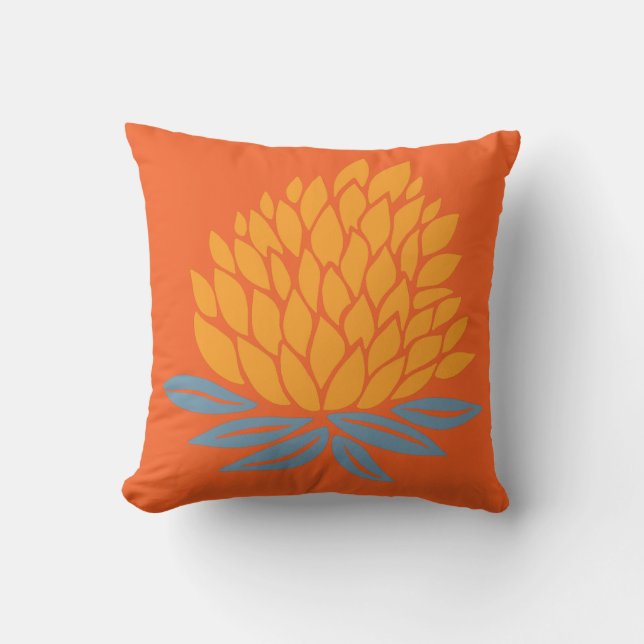 Coussin Lotus Flower Gold Blue Orange (Recto)