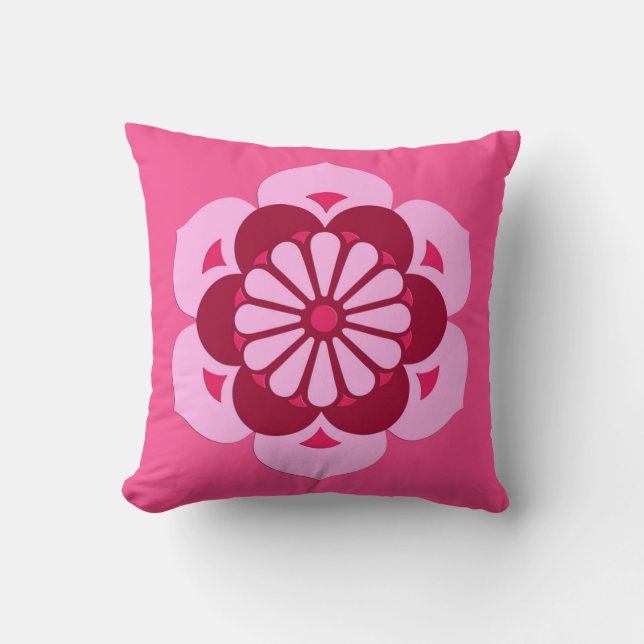 Coussin Lotus Flower Mandala, Fuchsia Pink et Bourgogne (Recto)