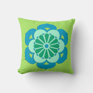 Coussin Lotus Flower Mandala, Lime Green et Bleu clair