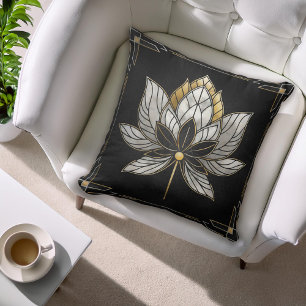 Coussin Lotus Flower - Noir, Perle et Or