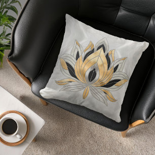 Coussin Lotus Flower - Noir, Perle et Or