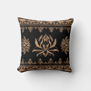 Coussin Lotus Flower ornement de luxe - noir et or