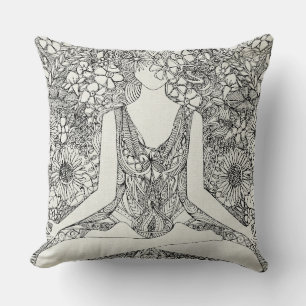 Coussin lotus garden vintage noir yoga floral