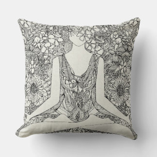 Coussin lotus garden vintage noir yoga floral