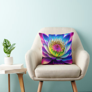 Coussin Lotus rose bleu décoratif paillettes faux-pliage