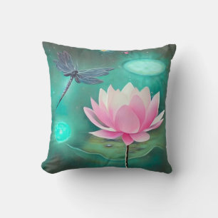 Coussin Lotus rose et libellule
