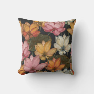 Coussin Lotus Water Lys Rose Jaune Blanc Vert