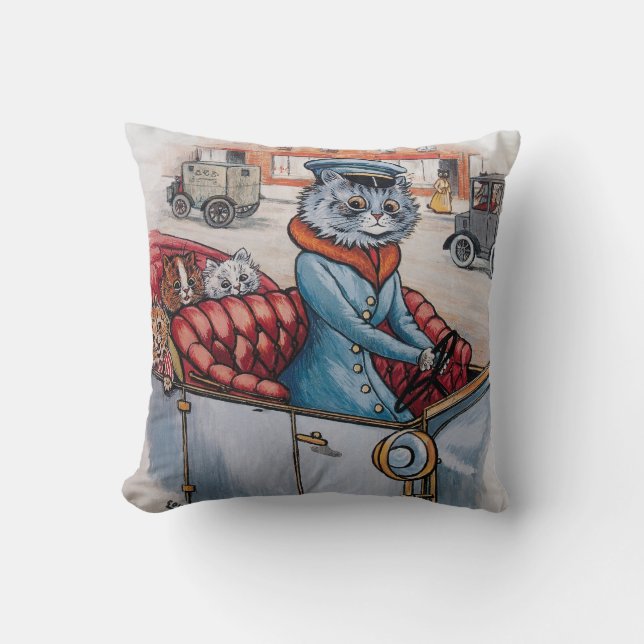 Coussin Louis Wain - chauffeur de chat avec des chatons (Recto)