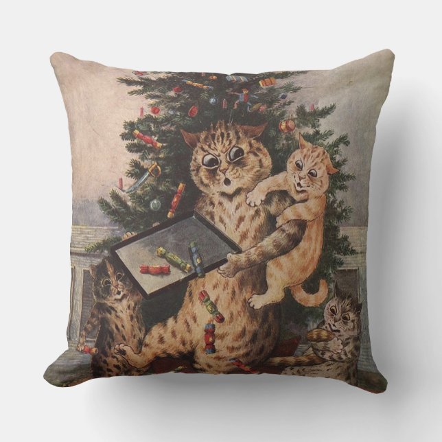 Coussin Louis Wain Noël au pays des chats  (Recto)