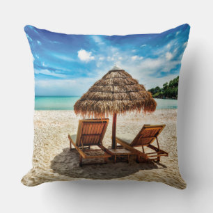Coussin Lounge on beach throw pillow