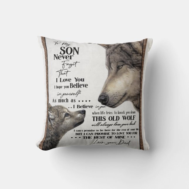 Coussin Loup à mon fils n'oublie jamais d'aimer ton cadeau (Recto)