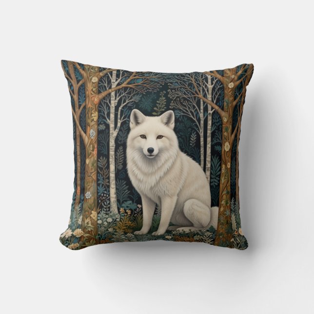 Coussin Loup blanc vintage boho forêt sylvestre  (Recto)
