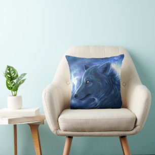 Coussin Loup bleu glace