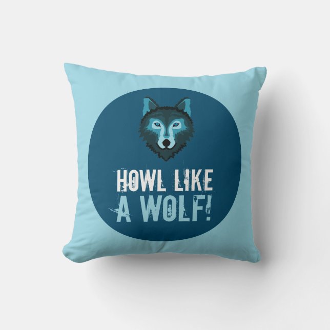 Coussin Loup bleu, Howtel Like a Wolf (Recto)