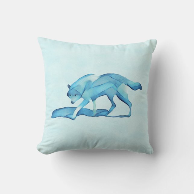 Coussin Loup Bleu Sur Neige (Recto)