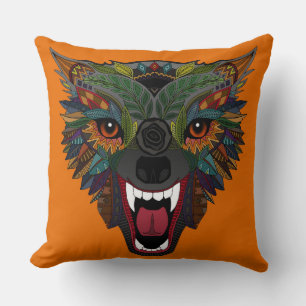 Coussin loup combat vol orange