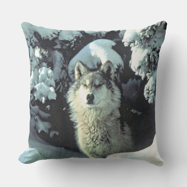 Coussin Loup dans la conception faunique de la forêt hiver (Recto)