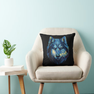 Coussin Loup dans la nuit étoilée abstrait faune