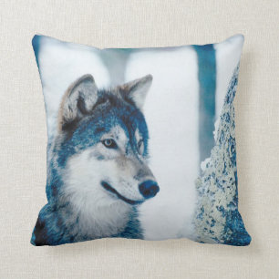 Coussin Loup dans le carreau de neige