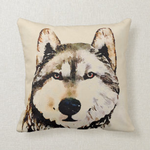 Coussin Loup de bois de construction de nature