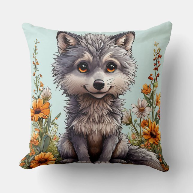 Coussin Loup de dessin animé adorable  (Recto)