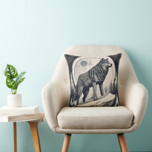 Coussin Loup de nuit Howl - Lune et forêt esthétique