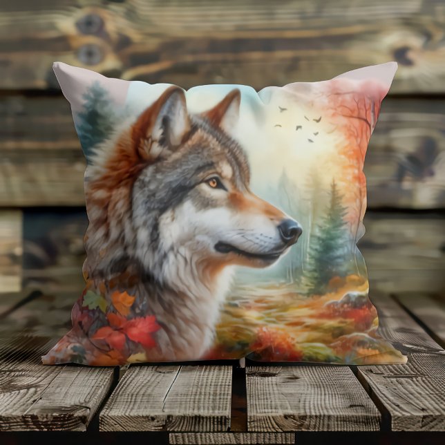 Coussin Loup en forêt : un mélange époustouflant de nature (Créateur téléchargé)