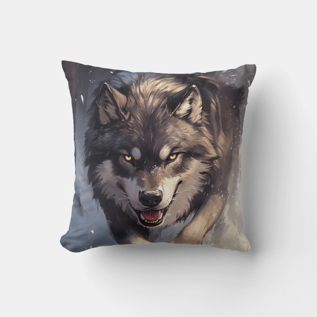 Coussin Loup en hiver (Recto)