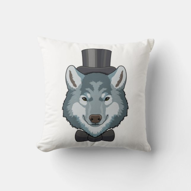 Coussin Loup en marié avec nœud papillon (Recto)