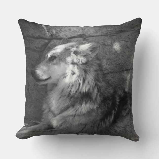 Coussin Loup en noir et blanc (Recto)