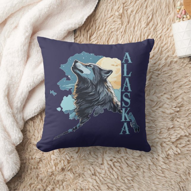 Coussin Loup et Lune du Contour de l'Alaska (Couverture)