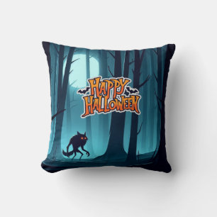 Coussin Loup-garou d'Halloween et citrouilles