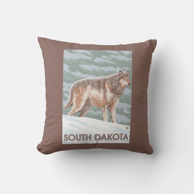Coussin Loup gris StandingSouth Dakota (Recto)