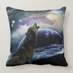 Coussin Loup hurlant à la lune