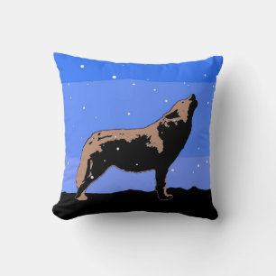 Coussin Loup hurlant en hiver - Art animalier original