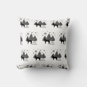Coussin Loup hurlant Joyeux Howlidays Leopard Motif neige