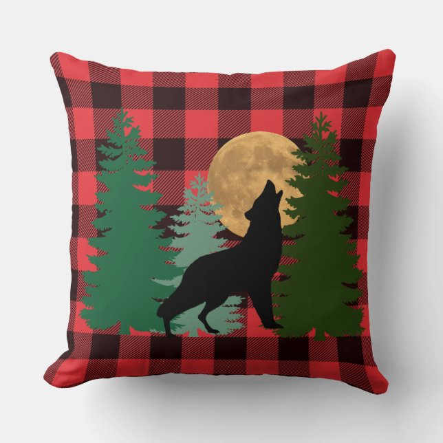 Coussin Loup hurlant pleine lune (Recto)