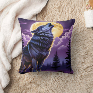 Coussin Loup hurlant sous la Pleine lune.