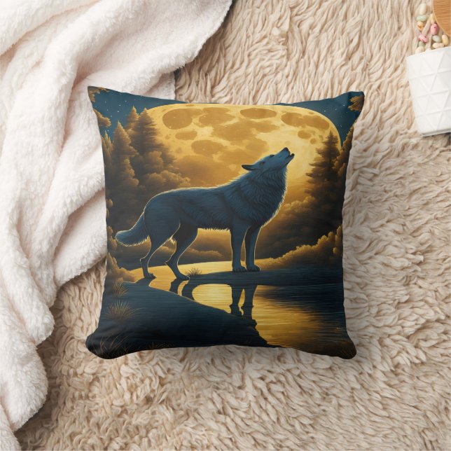 Coussin Loup hurlant sous une Pleine lune éclatante (Couverture)
