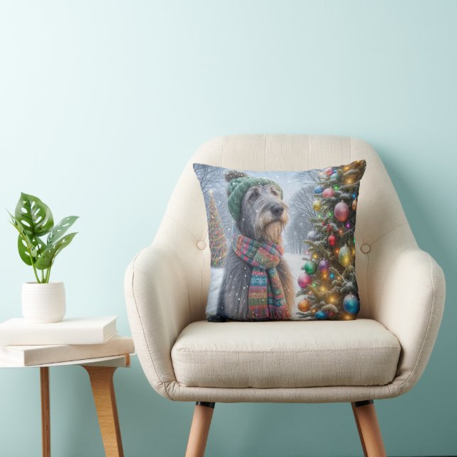 Coussin Loup irlandais de Noël avec arbre (Chaise)