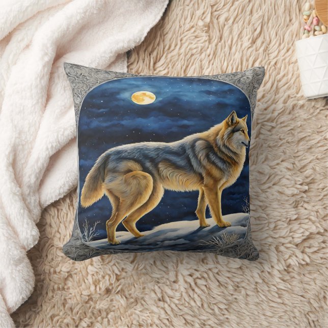 Coussin Loup majestueux debout sous une Pleine lune (Couverture)