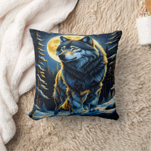 Coussin Loup Majestueux En Pleine lune.