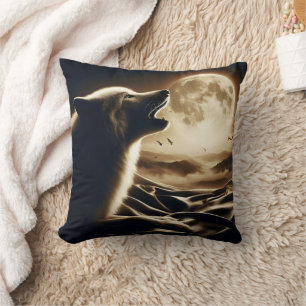 Coussin Loup majestueux hurlant la nuit.