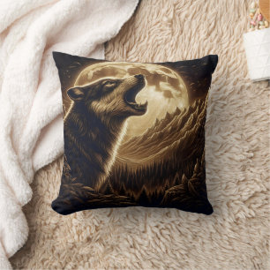 Coussin Loup majestueux hurlant sous la Pleine lune