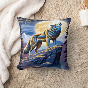 Coussin Loup majestueux hurlant sous plein clair de lune