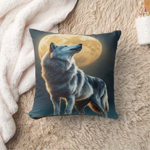 Coussin Loup majestueux hurlant sous plein clair de lune