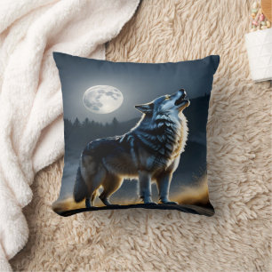 Coussin Loup majestueux hurlant sous plein clair de lune