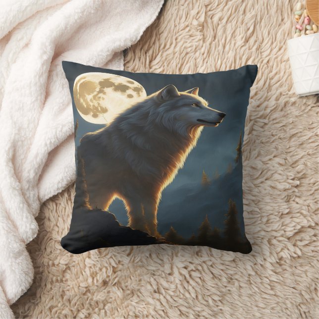 Coussin Loup majestueux hurlant sous plein clair de lune (Couverture)