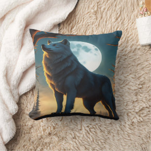 Coussin Loup majestueux hurlant sous une Pleine lune