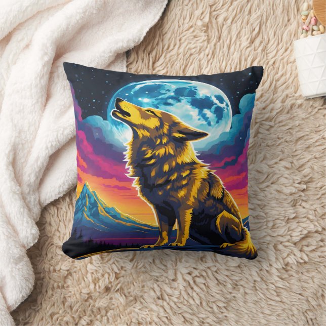 Coussin Loup majestueux hurlant sous une Pleine lune (Couverture)